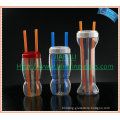 700/900/1100ml Plastic two part cup with double straw